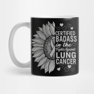 Certified Badass,Lung Cancer White Ribbon Warrior, Family Support, Fighter Mug